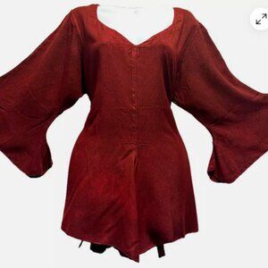 FUNKY STUFF hippy gypsy dark red acid washed rayo/cottnTOP TUNIC XL